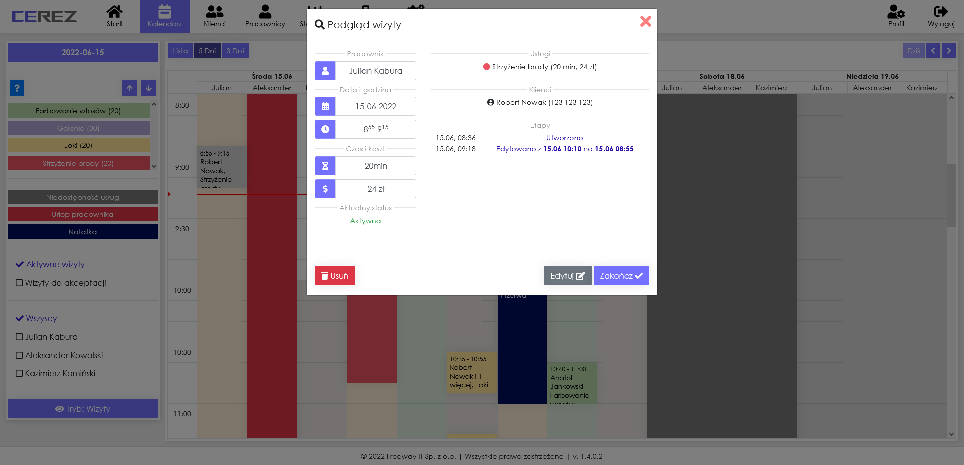 zrzut ekranu podglądu wizyty z aplikacji Cerez