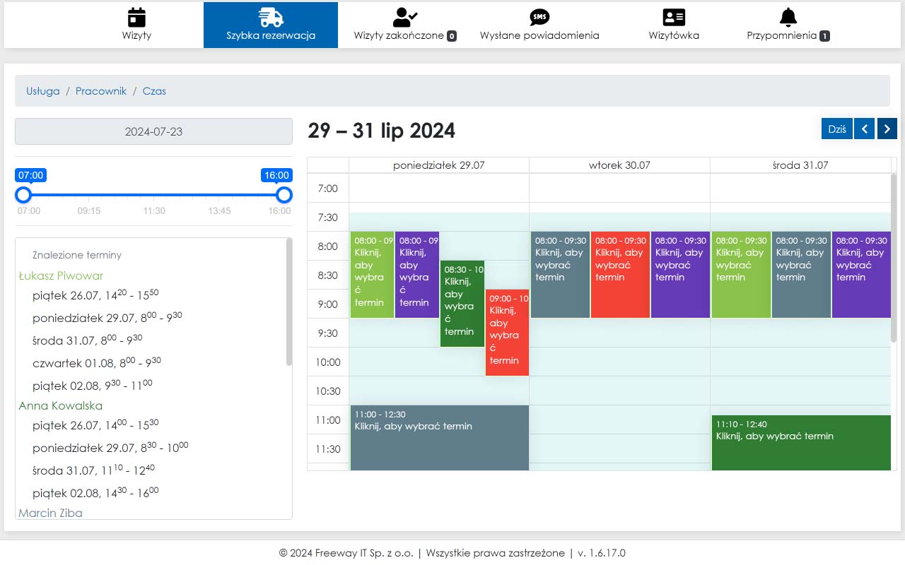 zrzut ekranu z szybkiej rezerwacji w aplikacji Cerez