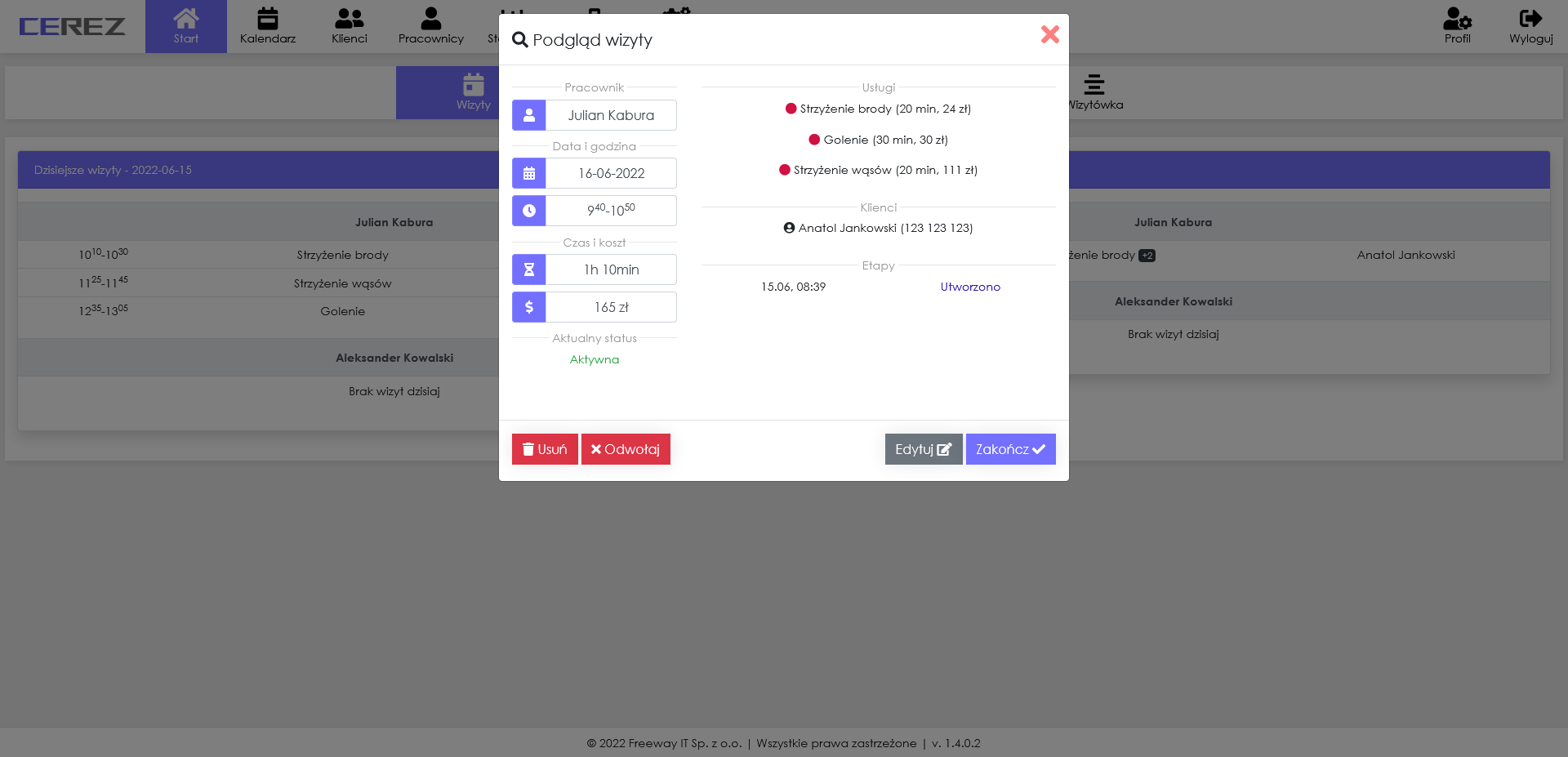 zrzut ekranu podglądu wizyty z aplikacji Cerez