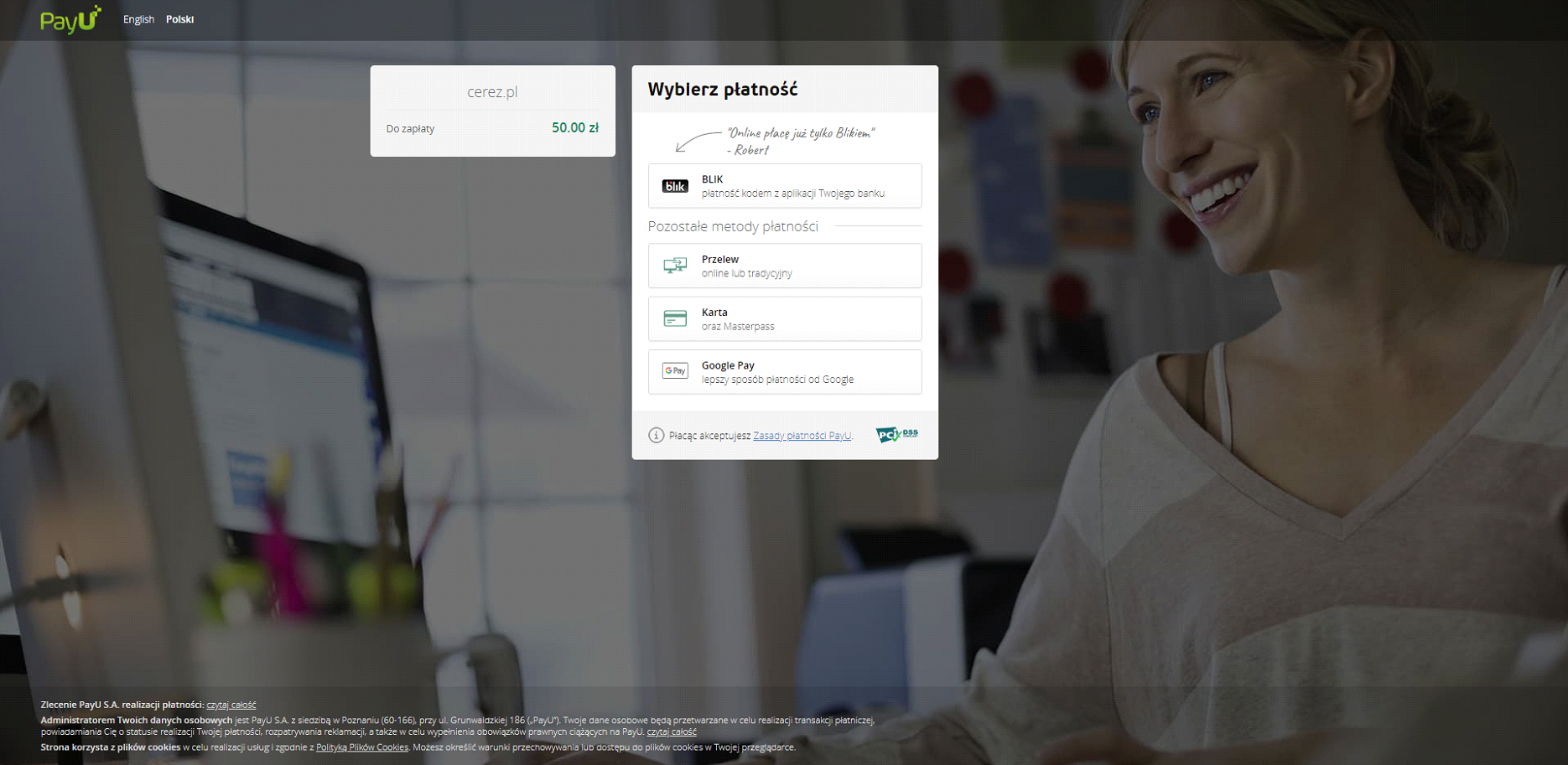 zrzut ekranu płatności z aplikacji Cerez
