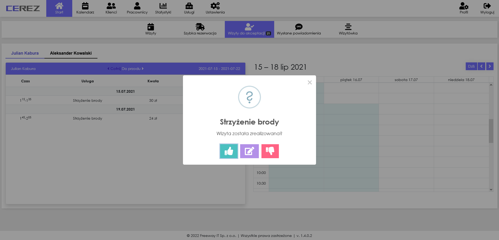 zrzut ekranu potwierdzenia realizacji wizyty z aplikacji Cerez